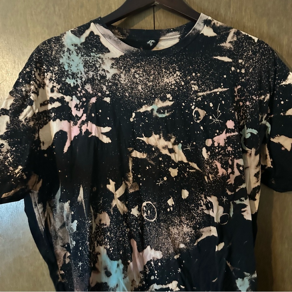 Black Bleached Tie Dye SS T-Shirt 100% Cotton Size XL Punk Distressed Emo Rock - Picture 2 of 7